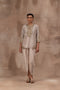 Rose gold tissue short tunic with satin georgette dhoti pants